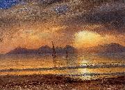 Albert Bierstadt Sunset over a Mountain Lake Sweden oil painting artist